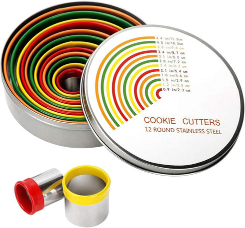 Alimat PluS Round Cookie Biscuit Cutter Set, 12 Pack Pastry Cutters in Graduated Sizes for Donut, Dough, Fondant, Clay, Stainless Steel Circle Cut...