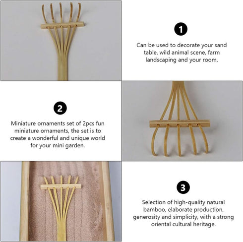 EXCEART 2pcs Five-Tooth Bamboo Sand Rake Mini Bonsai Accessories rake for Zen Garden Office Desk Accessories Zen Garden Accessory Sandbox for Mini...