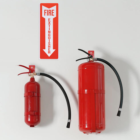 2 Pack Fire Extinguisher Holder and 4 Pieces Fire Extinguisher Sign Sticker, 20lb Fire Extinguisher Wall Hook Mount Bracket for Big and Small Fire...