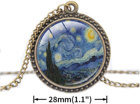 Starry Night Vincent Van Gogh Round Pendant Necklace with 26" Rolo Chain...