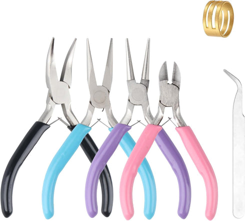 4 Pack Jewelry Making Pliers Tools Set, Jewelry Pliers with Needle Nose Pliers, Round Nose Pliers, Bent Nose Pliers, Wire Jewelry Pliers for Jewel...