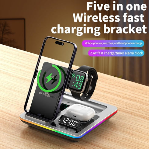 3in1 Wireless Charger Stand 15W Fast Charging for iPhone 15/14/13/12 Pro Max iWatch AirPods Charge Dock Station Holder (Silver), GBT-WD34...