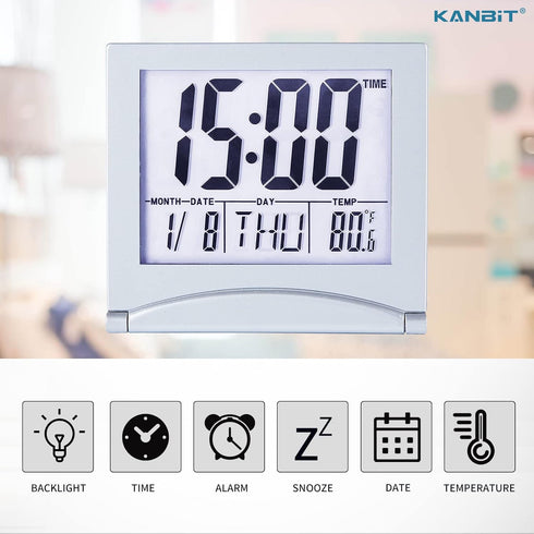 Small Digital Travel Alarm Clock Battery Operated, Portable Large Number Display Loud Alarm Clock with Temperature, Night Backlight, 12/24 H Desk ...