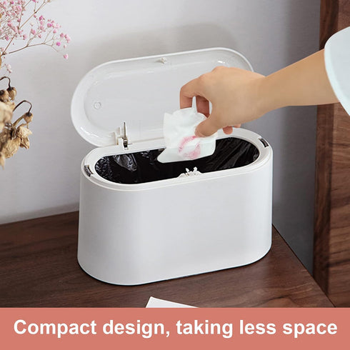 Mini Desk Trash Can with Lid with 90 Pcs Trash Bag, Lint Bin 0.5 Gallon Countertop Waste Bin for Table Tiny Garbage Can for Office Bedroom (White)...