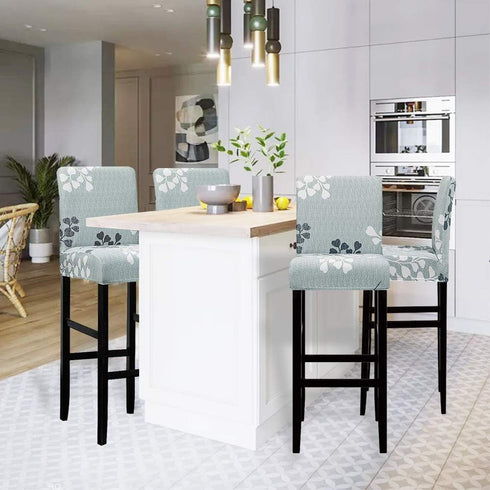 Lellen 4 Pack Stretch Chair Slipcover - Grey Floral Pattern, Waterproof, Ultra Thin, Perfect for Short Swivel Dining Chairs & Counter Height Side ...