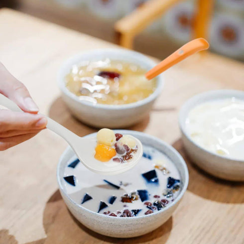 Ceramic Dessert Spoon Long Handle Dinner Spoons Set of 4 Korean Porcelain Spoons for Eating Dessert Appetizers Cereal (Multi-color)...