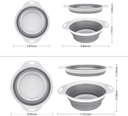 QiMH Collapsible Colander and Strainer Set of 3-2 PC 4 Quart(1 gal) and 1 PC 2 Quart(0.5 gal) - BPA Free & Dishwasher-safe Silicone Kitchen Foldab...