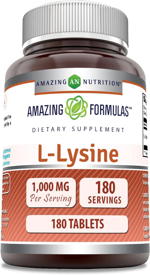 Amazing Formulas L-Lysine 1000mg Amino Acid Vitamin Supplement 180 Tablets | Non-GMO | Gluten Free | Made in USA...