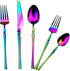 Gugrida Rainbow Silverware Set, 5-Piece 18/10 Stainless Steel Flatware Cutlery Set for 1,Mirror Finish, Ideal for Wedding Festival Party Home Kitc...