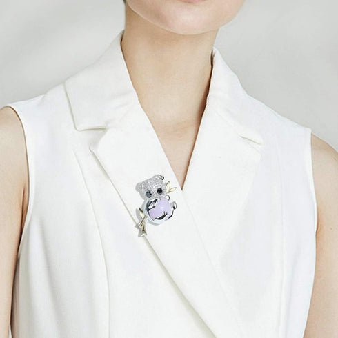 Cute Black White Rhinestones Crystals Panda Bear Baby Animal Brooch Pin Badge Brestpin Lapel Pins Silver Tone...