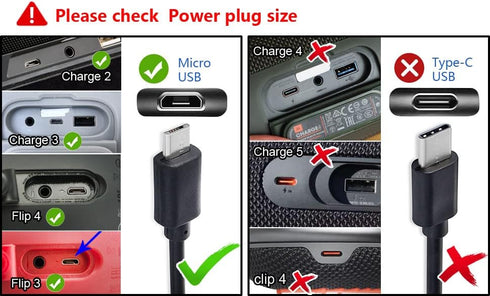 T-Power AC Adapter Charger for JBL Charge 3, Charge 2, Flip 4, Flip 3, Flip 2, Pulse 3, Pulse 2, Pulse, GO, Clip Plus, Clip, Micro II, Micro, Trip...