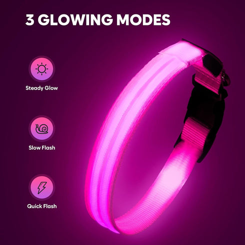 LED Dog Collar - HIGO USB Rechargeable Light Up Dog Collars, Pet Safety Collar Light Makes Your Dogs Be Seen at Night for Large Dogs (Pink, Large)...