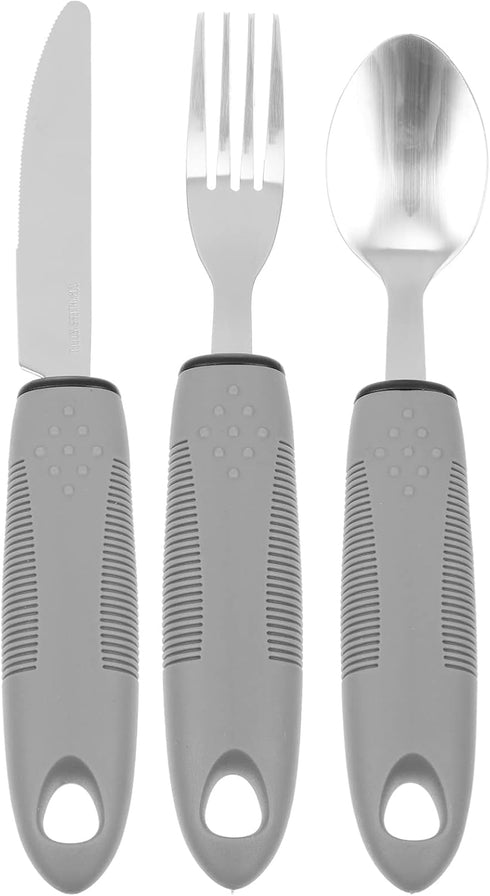 3Pcs Adaptive Utensils Set for Elderly, Weak Hand Grip Weighted & Handicapped, Utensils Silverware Built up Utensils Hand Tremors Spoon | Stainles...