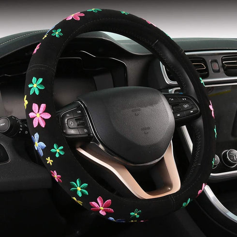 Embroidery Cute Steering Wheel Covers,DeepFloral Stitched,Hand-Grip,Universal Fit Most Cars SUV,Colorful (FXP-HUA02)...