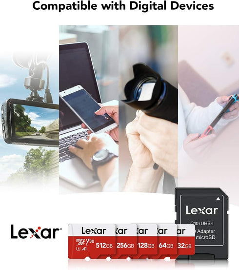 Lexar E-Series 128GB Micro SD Card, microSDXC UHS-I Flash Memory Card with Adapter, 100MB/s, C10, U3, A1, V30, Full HD, 4K UHD, High Speed TF Card...