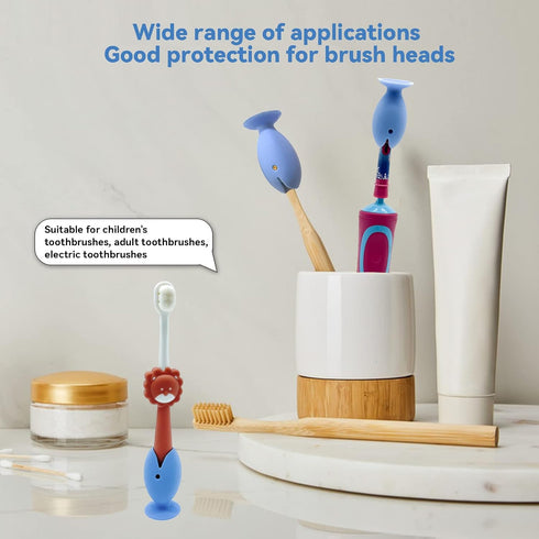 Standing Tooth Brush Head Cover,Children Silicone Protector Cap,Travel Toothbrush Suction Cup Holder,Dustproof Toothbrush Protect Case, Fish Shape...