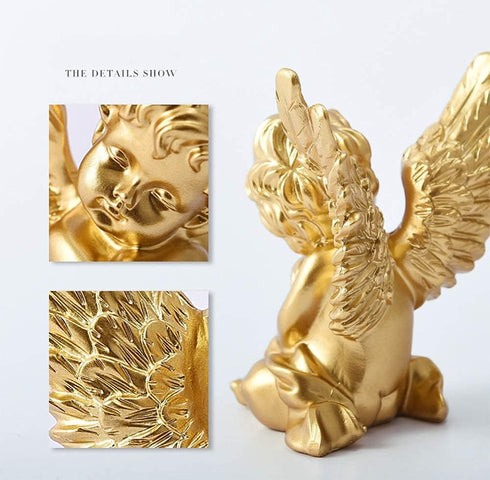 2 Pack Resin Cherubs Gold Angel Statue Figurine, Garden Sleeping Cherub Statue Sculpture Indoor Outdoor Home Decoration, Cute Adorable Angle Sculp...