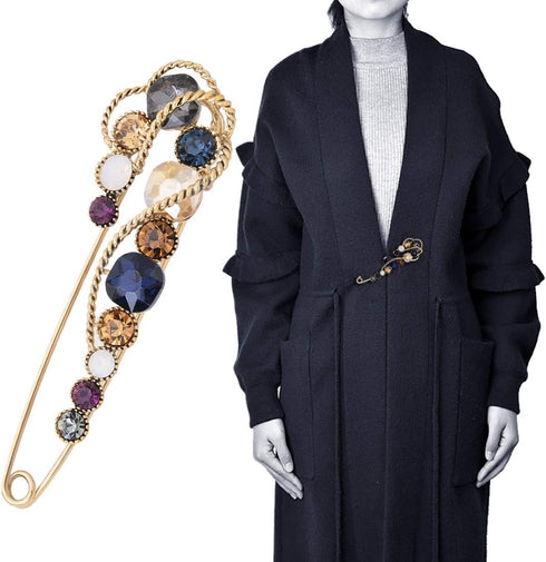 4.1" Vintage Rhinestone Crystal Flower Large Safety Pins Brooch Cardigan Scarf Sweater...
