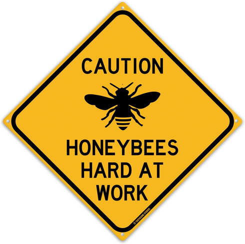 Caution Honeybees Hard At Work 12" x 12" Tin Road Sign Indoor Outdoor Beekeeping Apiary Theme Shed Garden Home Decor...