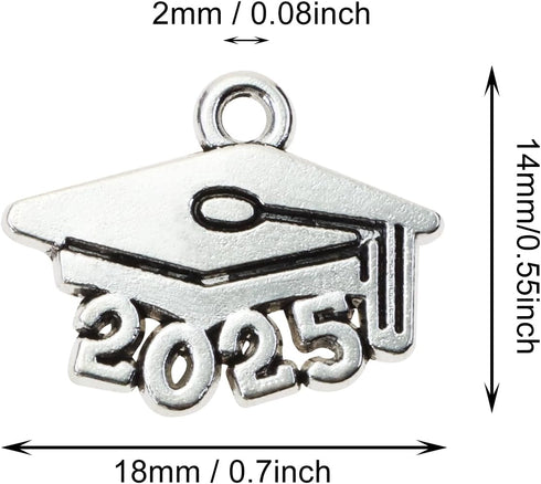 100PCS Mini 2025 Year Charms Graduation Cap Decorations Metal Tassel Charm Pendant for Graduation Tassels Keychains Bracelets Necklaces Earring Je...