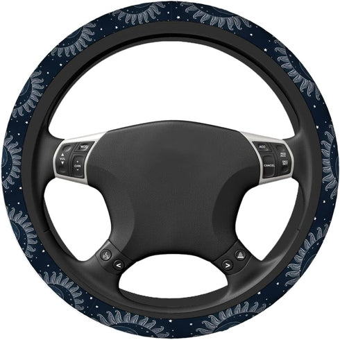 Swono Sun and Moon Universal 15" Steering Wheel Covers Abstract Human Face in Star Sky at Night Cute Car Steering Wheel Cover for Men Women Girls ...