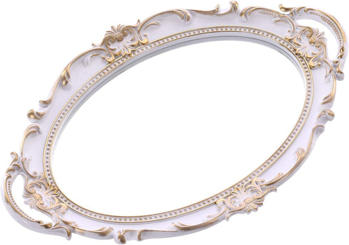 Sooyee Decorative Tray - White and Gold Mirror Tray for Bathroom Vanity, Dessert & Coffee Table, Home Decor with Handle...
