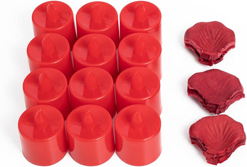 LANKER 12 Pack Red Flameless Led Tea Lights Candles - Flickering Long Lasting Battery Operated Electronic Fake Candles – Decorations for Wedding, ...