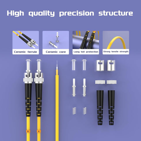 2Meters 7ft LC/UPC-ST/UPC Single-Mode Fiber Optic Cable LC to ST OS2 Jumper Optical Patch Cord Duplex 9/125um Yellow LC-ST...