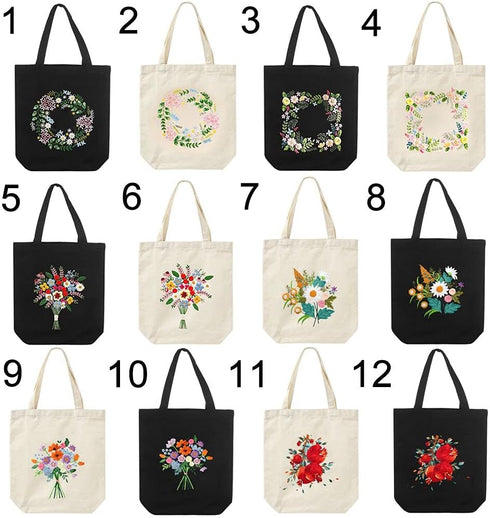 Canvas Tote Bag Embroidery Kit with Flower Pattern Instructions DIY Arts Crafts Supplies Cloth Threads Tools Beginners Needlepoint Kits(1)......