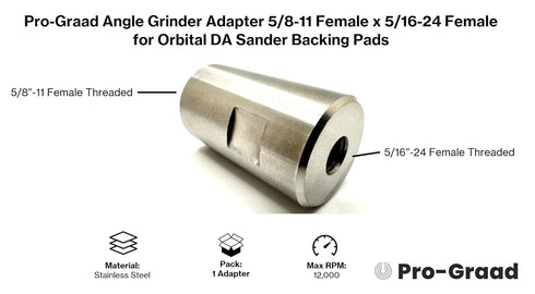 54040 Stainless Steel Angle Grinder Adapter 5/8-11 Female x 5/16-24 Female, Arbor Adapter compatible for use with 5/16”-24 Threaded DA Backer Pads...