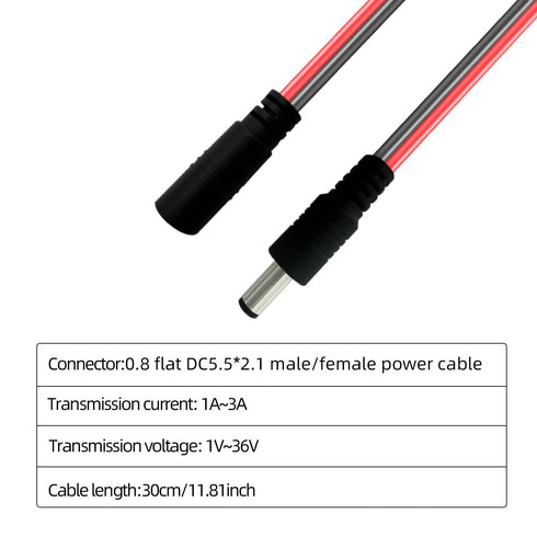 DC5.5x2.1mm, Barrel Connector, Pigtail DC Power Connector, 1V-36V Power Adapter 0.8 Flat Thick and Thickened (1ft-3 Pair Pack)...