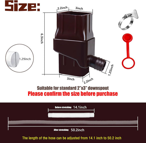 Rainwater Collection System Fits 2'' x 3'' Standard Gutter Downspout ?Rain Barrel Diverter kit is Used to Collect Rainwater from Gutter to Rain Ba...