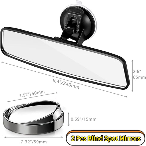 Anti-Glare Universal Rear View Mirrors - with Adjustable Large Suction Cup, Come with 2 pcs 360° Wide Blind Spot Mirrors with ABS Housing for Cars...