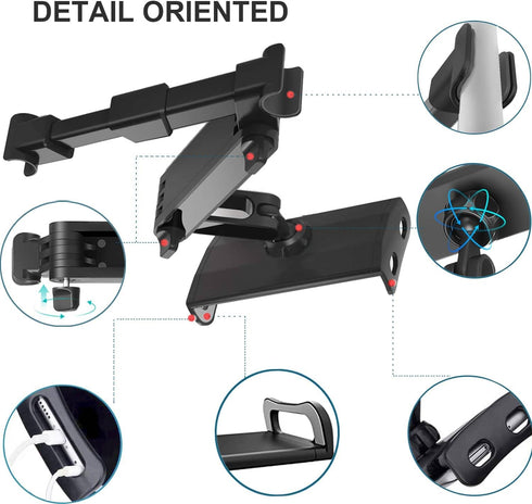 Car Headrest Tablet Mount, Backseat Seat Universal Tablet Cell Phone Holder 360° Swivel Rotating Angle Adjustable Stretchable for iPad iPhone, Sam...