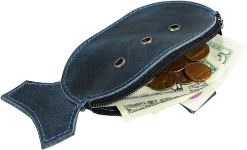 Hide & Drink, Leather Cartoon Submarine Coin Pouch, Change Holder, Wallet Cash Organizer, Accessories, Handmade, Slate Blue...