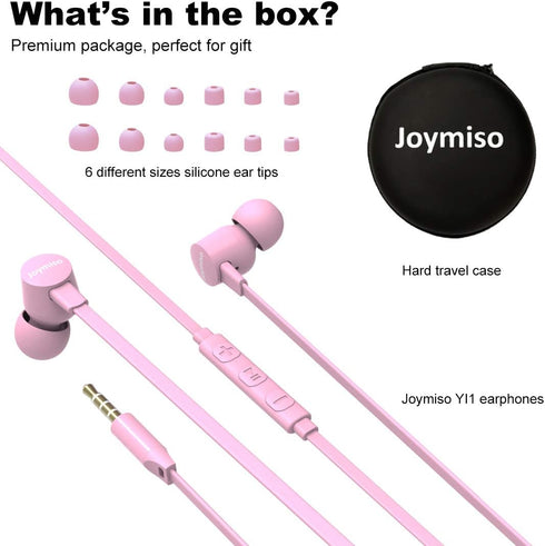 Joymiso Tangle Free Earbuds for Kids Women Small Ears with Case, Comfortable Lightweight in Ear Headphones, Flat Cable Ear Buds Wired Earphones wi...