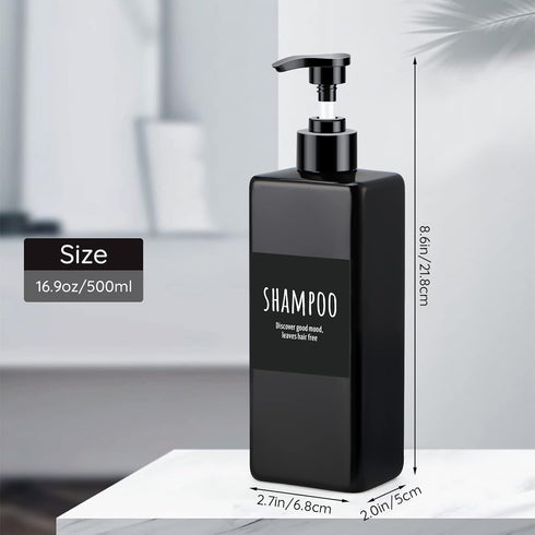 Segbeauty Shampoo and Conditioner Dispenser Refillable, 3pcs 16.9oz Shower Bottles Soap Dispenser with Labels, 500ml Empty Plastic Square Pump Bot...