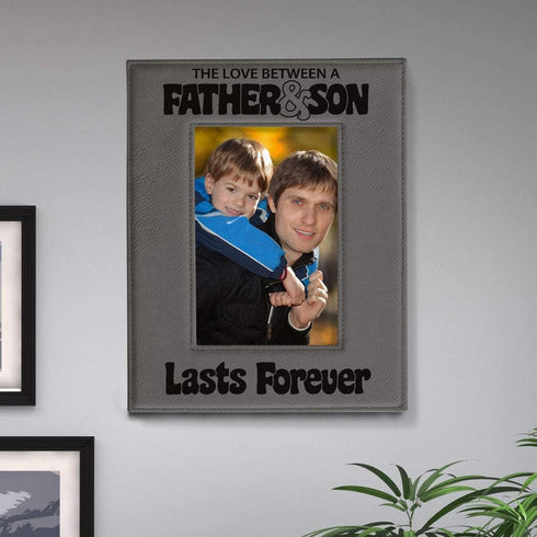 KATE POSH The Love Between a Father & Son is Forever Engraved Leather Picture Frame, Father of The Groom, Best Dad Ever, First Father's Day, Daddy...