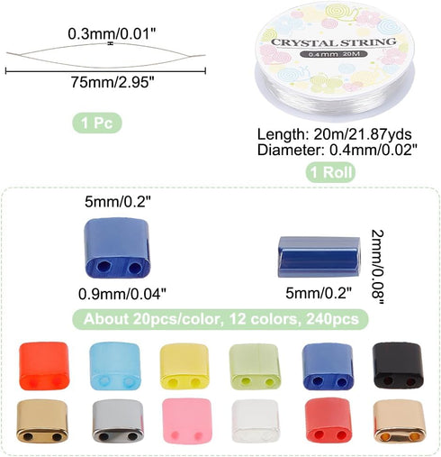 NBEADS 240 Pcs Glass Tila Beads Kit, 2-Hole Glass Seed Beads 5x5mm Loose Glass Spacer Beads Mini Japanese Glass Beads for DIY Craft Bracelet Neckl...