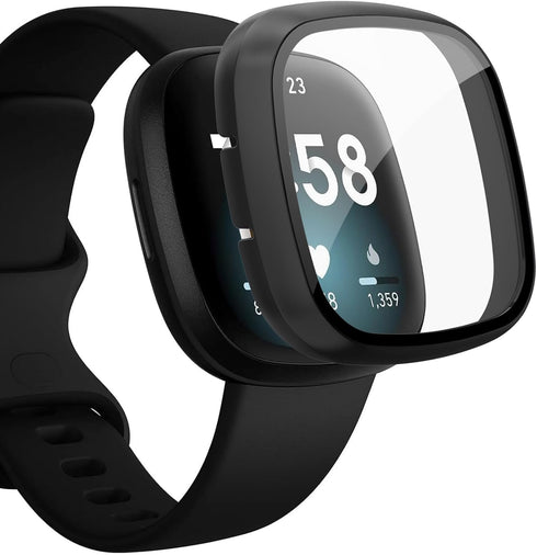 Tobfit Hard PC Case Built in Tempered Glass Screen Protector Cover for Fitbit Versa 3 Fitbit Sense, Durable Ultra-Thin Scratch Resistant Full Prot...