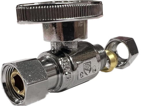 (2Pc) EZ-Fluid Plumbing Straight Angle Stop Valve 3/8-Inch O.D Female Compression x 3/8-Inch O.D Male Comp.Lead-Free Brass Quarter Turn Water Shut...
