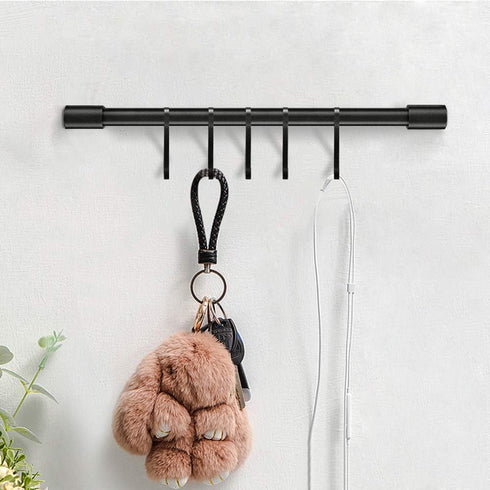 MIAOHUI Kitchen Rail with Hooks, Pan and Pot Hangers for Kitchen Wall Mount, Kitchen Utensil Rack with Removable S Hook, Aluminum (17.3inch_Black_...