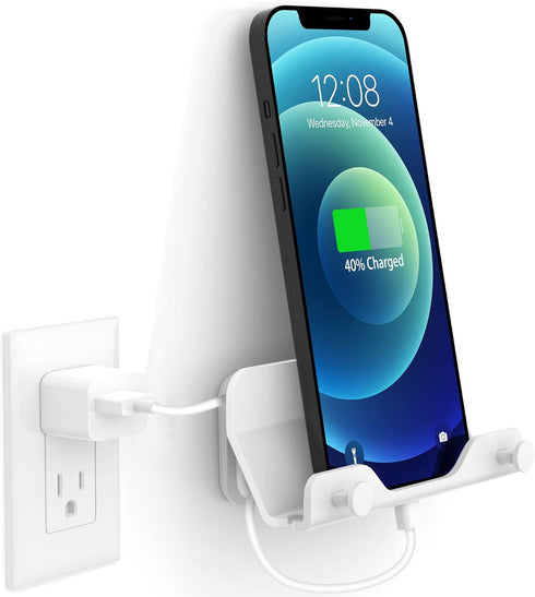 HomeMount Hands Free Wall Mount Phone Holder with Adhesive Strip for Bedroom Living Room Kitchen Compatible with All Phone or Mini ipad White......