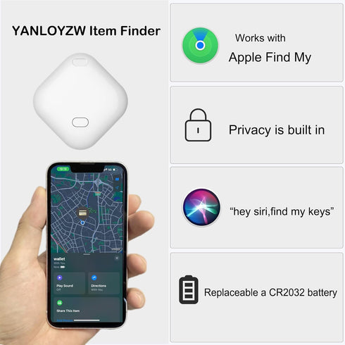 Key Finder & Tracker, Bluetooth Tracker work with Apple Find My (iOS Only), Item Tracker Tag for Keys, Bags, Wallets,Replaceable CR2032 Lithium Ba...