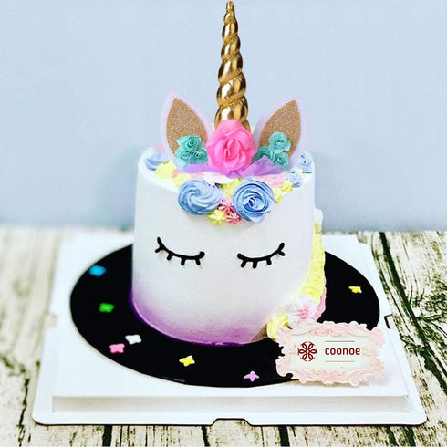 Unicorn Cake Topper,Handmade Party Cake Decoration Supplies with Eyelashes and stack,Reuasble Gold Horn for Birthday Party,Baby Shower, Wedding...