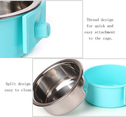 Pet Hanging Bowl 2-in-1 Removable Stainless Steel Food Hanging Bowl for Puppy/Cat, Andiker Pet Bowl Hanging Cage Large Water Food Feeder for Dogs ...