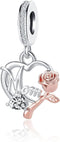 Mom Charm for Pandora Bracelets Women Rose Gold Flower Love Heart Dangle Mother Bead from Daughter Son Birthday...