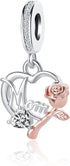 Mom Charm for Pandora Bracelets Women Rose Gold Flower Love Heart Dangle Mother Bead from Daughter Son Birthday...