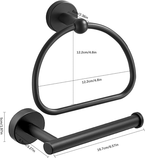 Leyden Matte Black Toilet Paper Holder and Hand Towel Holder, 2 Pieces Bathroom Hardware Accessories Set, SUS304 Stainless Steel Sturdy Wall Mount...