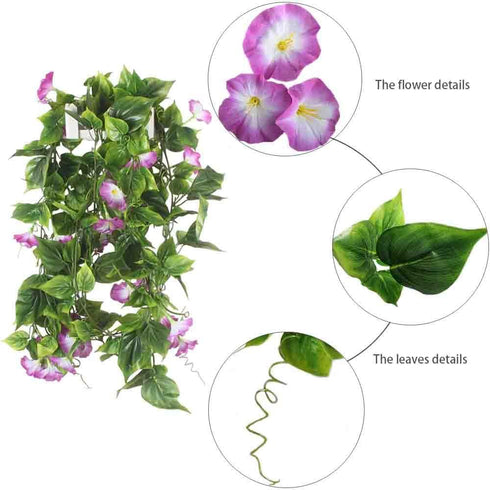 GTIDEA Artificial Vines, 2pcs 15Feet Morning Glory Hanging Plants Silk Garland Fake Green Plant Home Garden Wall Fence Stairway Outdoor Wedding Ha...